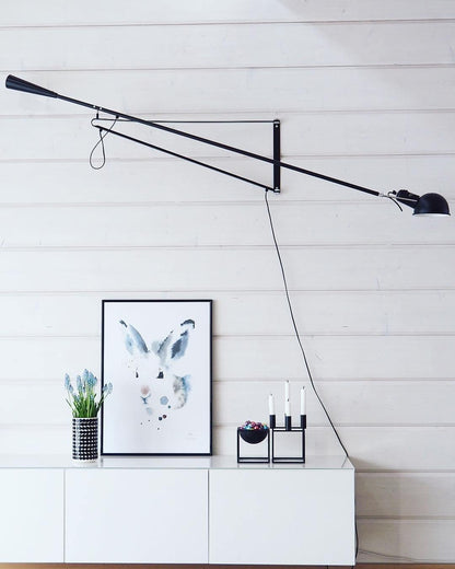Adjustable Wall Lamp with Extended Arm and Rotating Shade, Cast Iron Counterweight