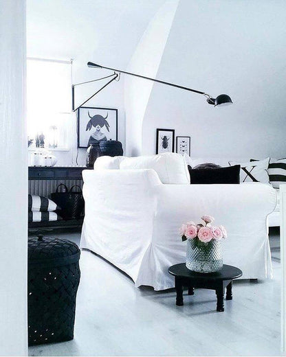 Adjustable Wall Lamp with Extended Arm and Rotating Shade, Cast Iron Counterweight