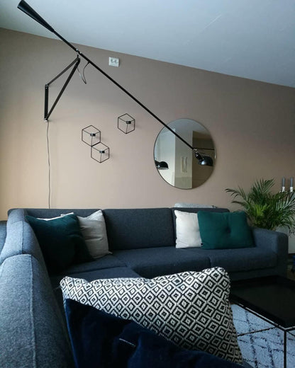 Adjustable Wall Lamp with Extended Arm and Rotating Shade, Cast Iron Counterweight