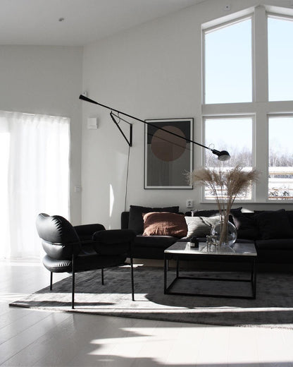 Adjustable Wall Lamp with Extended Arm and Rotating Shade, Cast Iron Counterweight