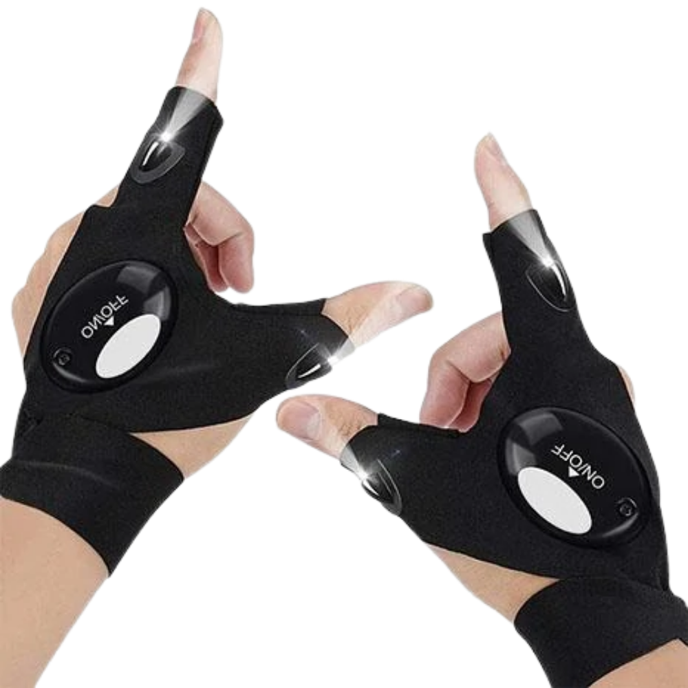 LED Work Gloves with Dual Finger Lights and Water Resistant Fabric