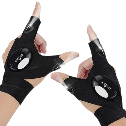 LED Work Gloves with Dual Finger Lights and Water Resistant Fabric