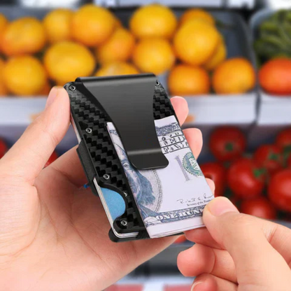 Slim Carbon Fiber Metal Wallet with Money Clip and RFID Blocking for Men Front Pocket Carry