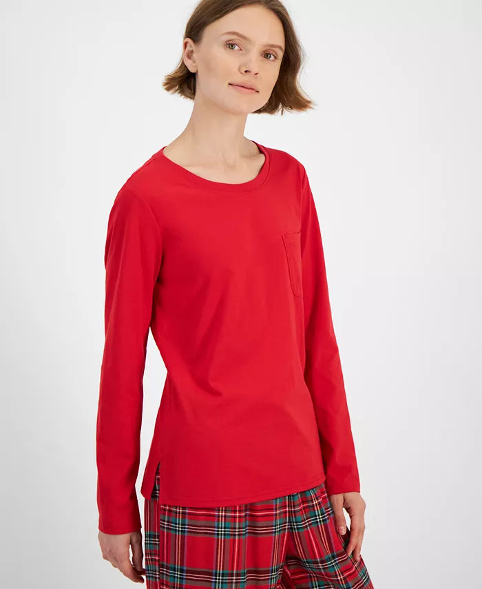 Cotton Plaid Pajamas with Slip Over Crewneck Top and Tie Waist Pants in 7 Sizes