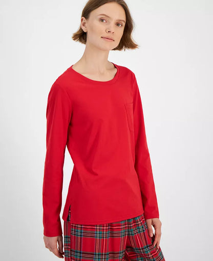 Cotton Plaid Pajamas with Slip Over Crewneck Top and Tie Waist Pants in 7 Sizes