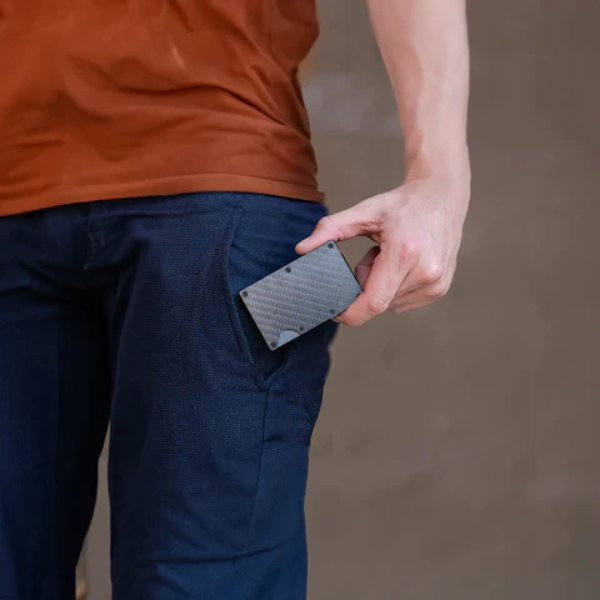 Slim Carbon Fiber Metal Wallet with Money Clip and RFID Blocking for Men Front Pocket Carry