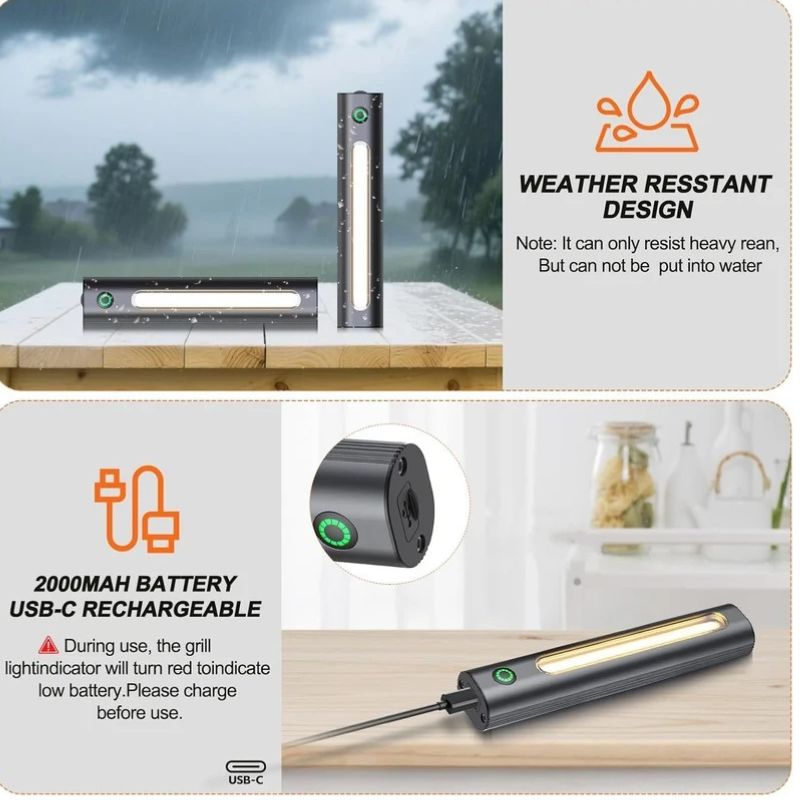 Rechargeable BBQ Grill Light 360 Degree, Magnetic Waterproof USB C Grill Light with 2 Level Brightness for Outdoor Grilling