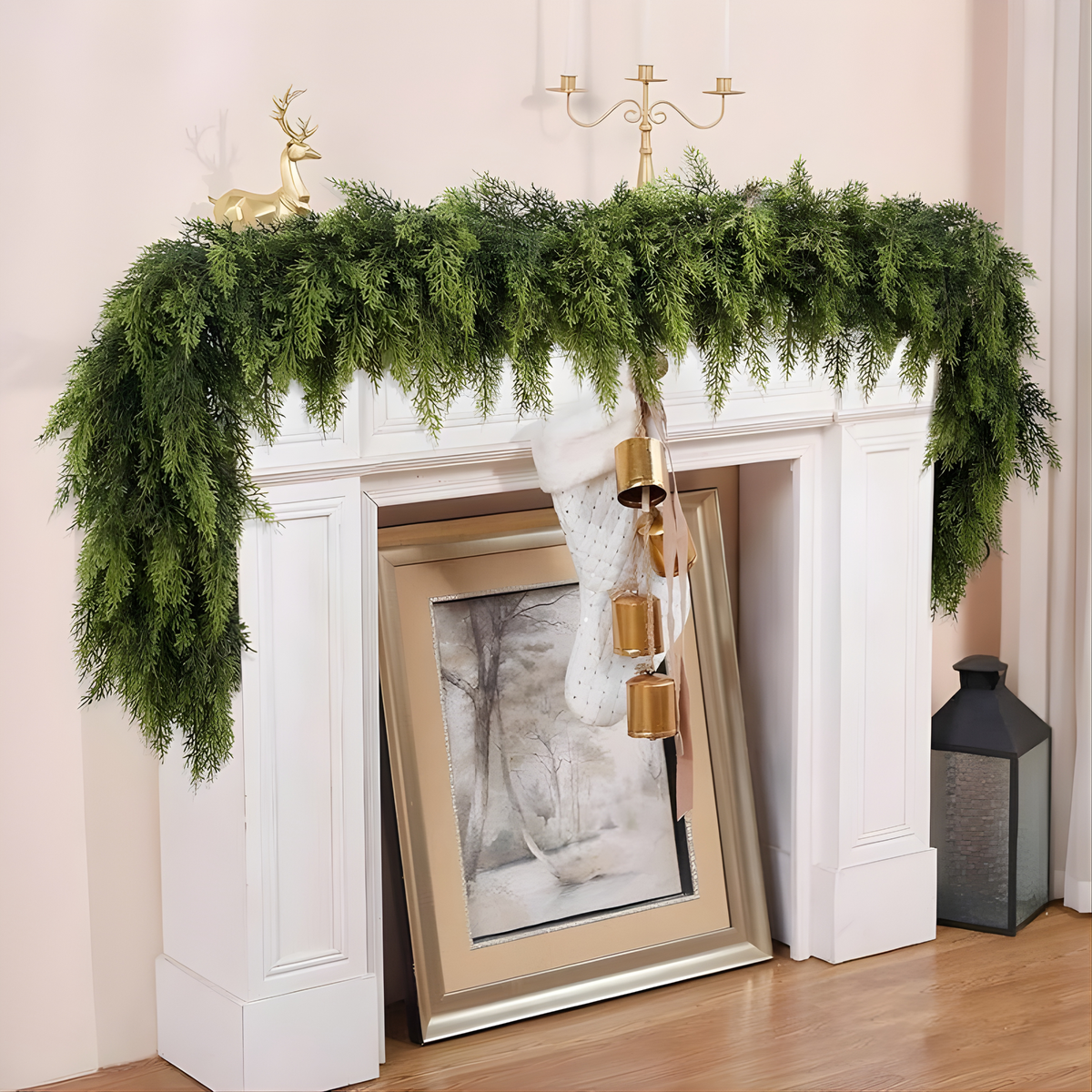 Pair of Six Foot Artificial Cedar Garlands with Bendable Greenery and Hand Tied Hanging Loops