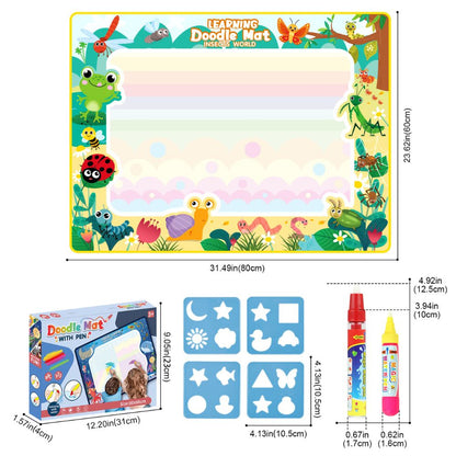 Reusable Water Drawing Mat with Dual Water Pens and Shape Templates for Kids