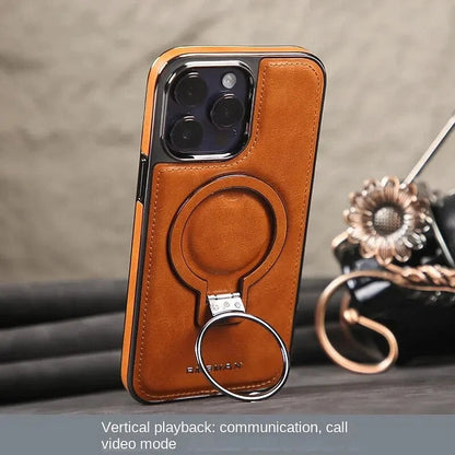 Phone Case with Foldable Stand and Magnetic Charging, 9H Lens Protection