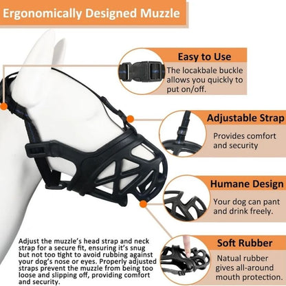 Open Basket Dog Muzzle with Adjustable Straps and Training Guide
