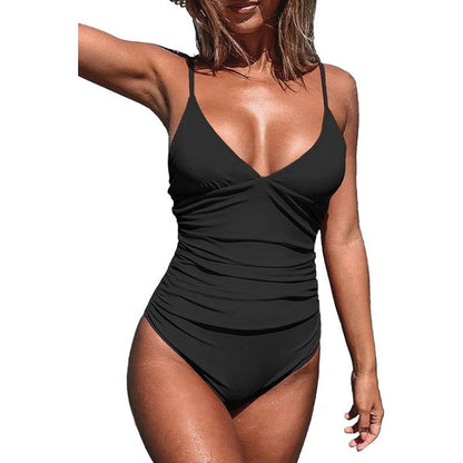 One Piece Swimsuit with Four Way Stretch and Chlorine Resistant Fabric, Curve Flattering Cut