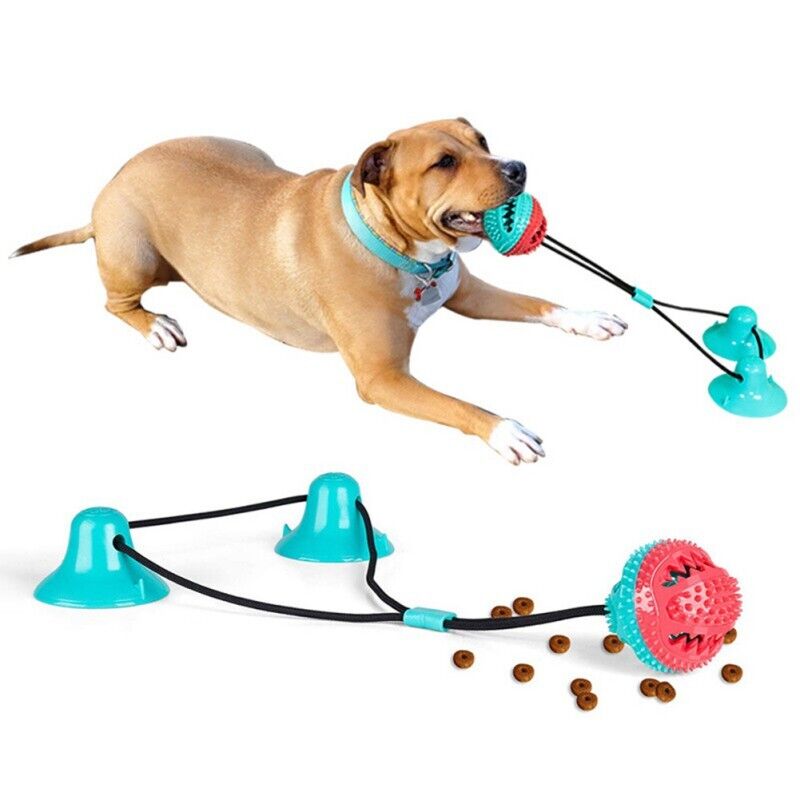 Suction Cup Dog Tug Toy with 30 Inch Cotton Rope and Rubber Chew Ball for Pets