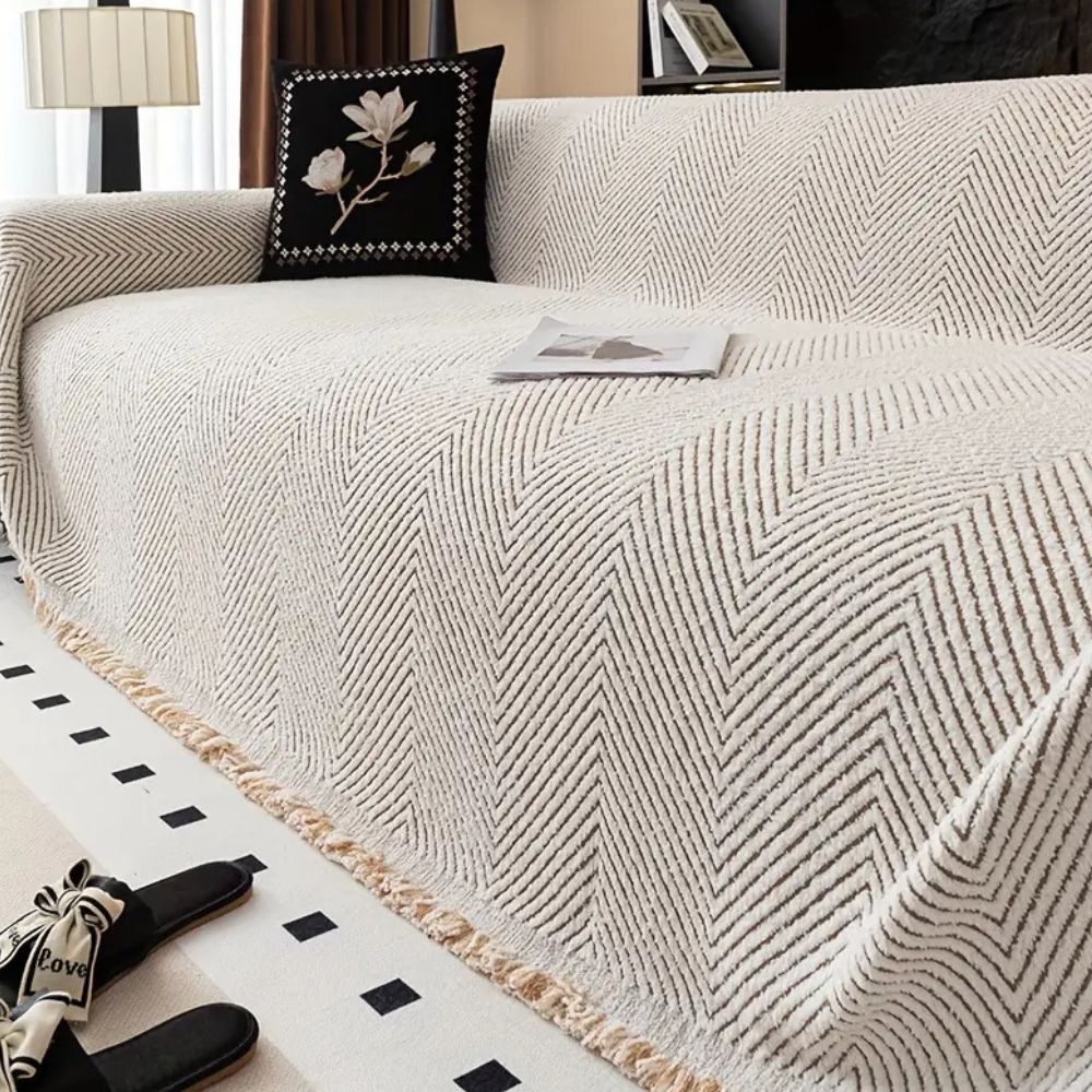 Microfiber Sofa Cover with Herringbone Weave and Non-Slip Backing