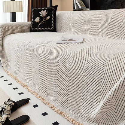 Microfiber Sofa Cover with Herringbone Weave and Non-Slip Backing