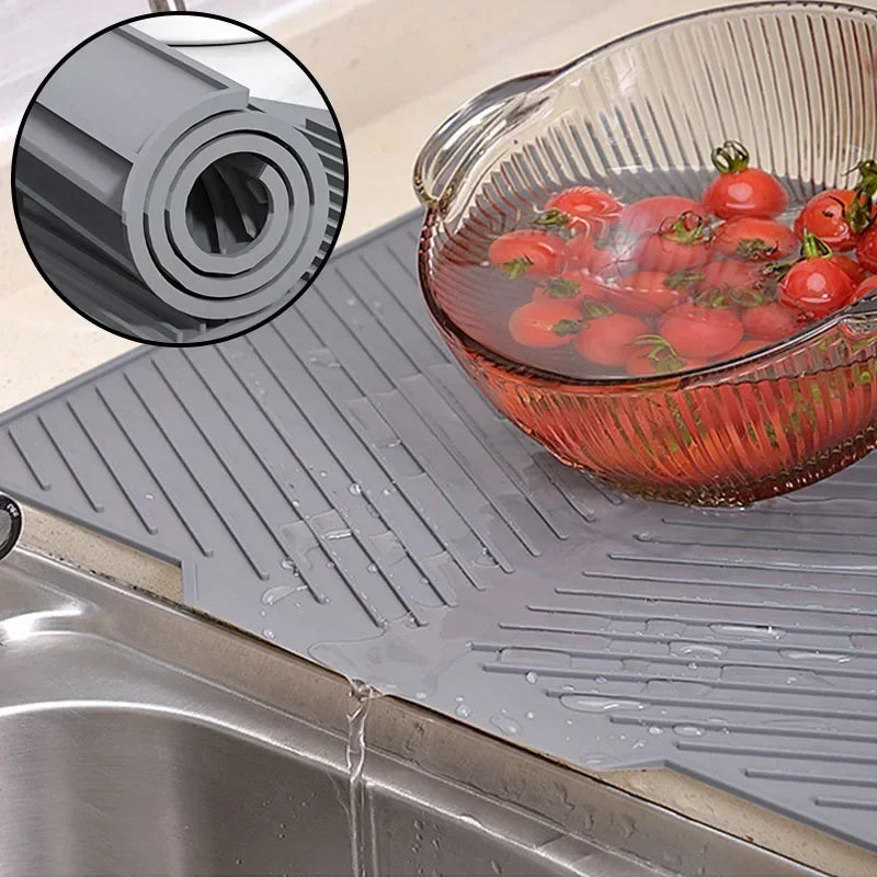 Dish Drying Mat with Dual Sided Grooves and Textured Grip Surface