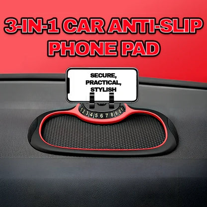 3 in 1 Car Dashboard Phone Mat with Non Slip Base, Rotating Holder and Parking Number Digits