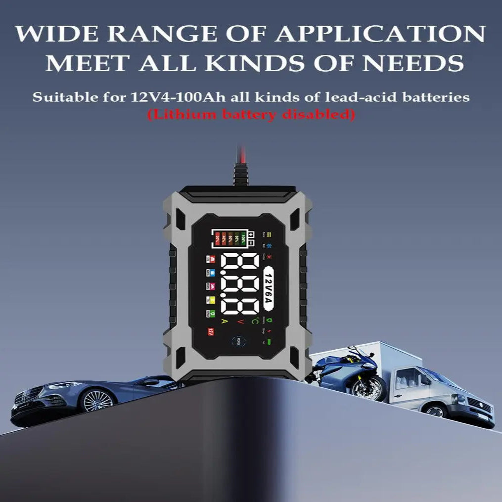 12V6A Smart Battery Charger, Maintainer & Trickle Charger for LiFePO4, Lead Acid Batteries for Motorcycle Car Truck Lawnmower Boat car battery charger, automatically stops when fully charged allveramart