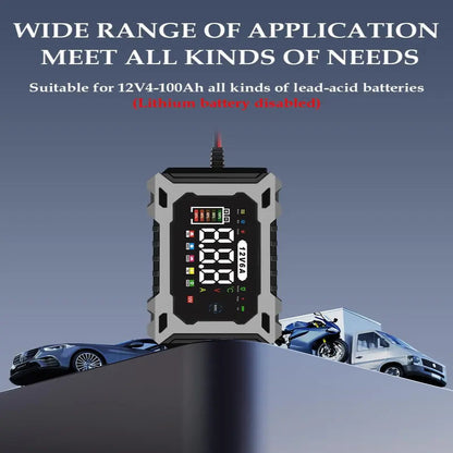 12V6A Smart Battery Charger, Maintainer & Trickle Charger for LiFePO4, Lead Acid Batteries for Motorcycle Car Truck Lawnmower Boat car battery charger, automatically stops when fully charged allveramart