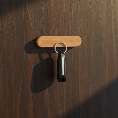 Magnetic Wooden Key Holder with Adhesive Mounting and Natural Wood Finish