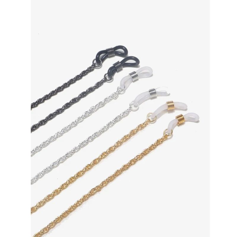 Eyeglass Chain with Braided Metal Links and Silicone Temple Loops