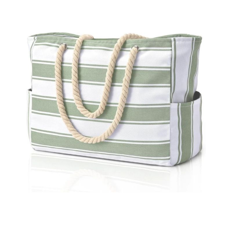 Oversized Beach Tote with Zip Closure and Mesh Panels, Water Resistant 20L