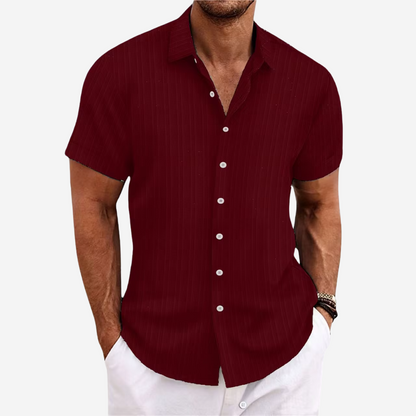 Linen Cotton Blend Shirt with Open Stitch Closure and Regular Fit