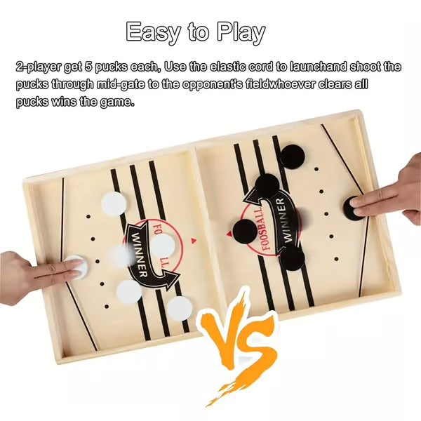 Wooden Puck Game with Center Gate and 10 Wooden Pieces for Two Players