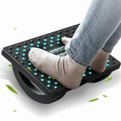 Rocking Foot Rest with Textured Rollers and Raised Platform for Desk