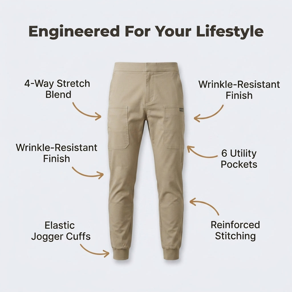 Stretch Cargo Jeans with Six Pockets and Reinforced Stitching, Slim Fit