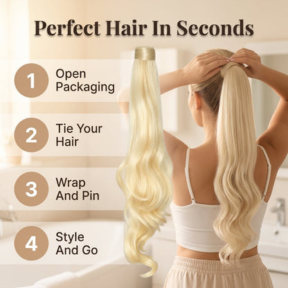 Clip In Ponytail Extension with Wrap Around Strand and Hairpins