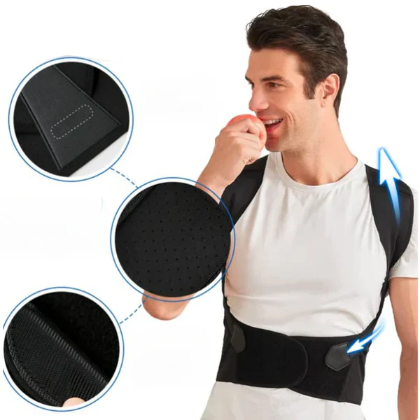 Adjustable Back Support Brace with Shoulder Realignment and Breathable Fabric
