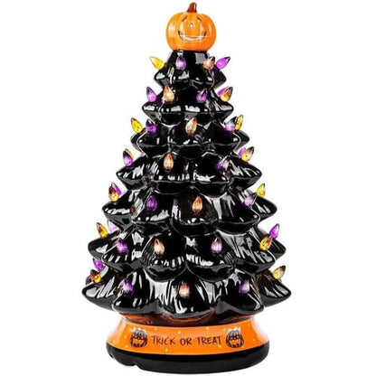 LED Ceramic Tree with Purple and Orange Beads, Battery-Powered Holiday Decor