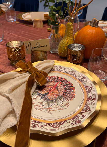Disposable Paper Plates with Turkey and Pumpkin Design for Thanksgiving Dining