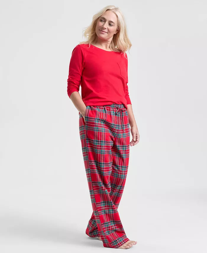 Cotton Plaid Pajamas with Slip Over Crewneck Top and Tie Waist Pants in 7 Sizes