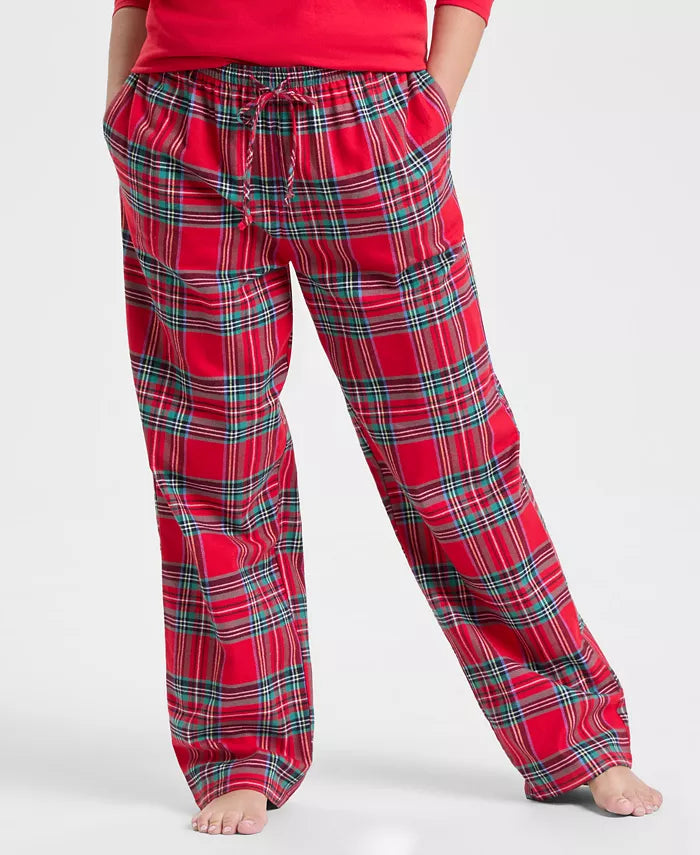 Cotton Plaid Pajamas with Slip Over Crewneck Top and Tie Waist Pants in 7 Sizes