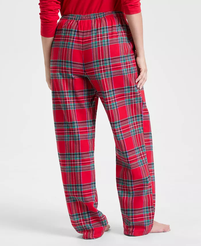 Cotton Plaid Pajamas with Slip Over Crewneck Top and Tie Waist Pants in 7 Sizes