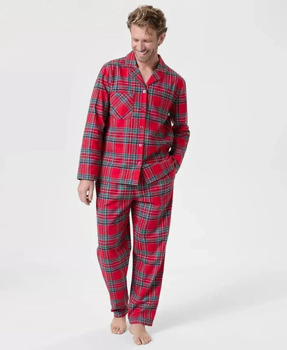 Button Down Flannel Pajama Set with Chest Pocket and Elastic Waist Drawstring Pants