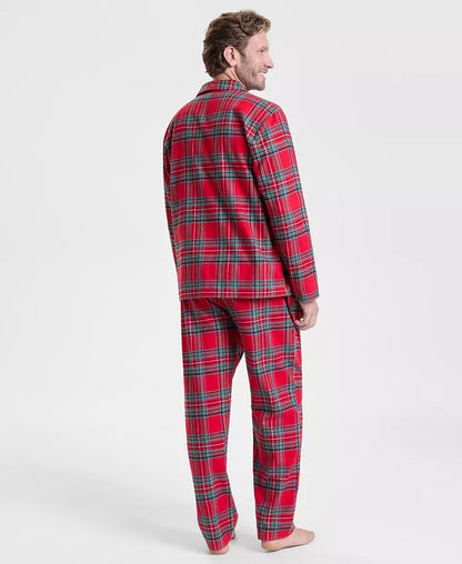 Button Down Flannel Pajama Set with Chest Pocket and Elastic Waist Drawstring Pants