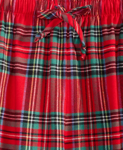 Button Front Flannel Pajamas in Classic Plaid with Elastic Drawstring Pants