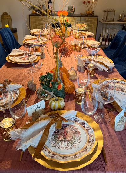 Disposable Paper Plates with Turkey and Pumpkin Design for Thanksgiving Dining