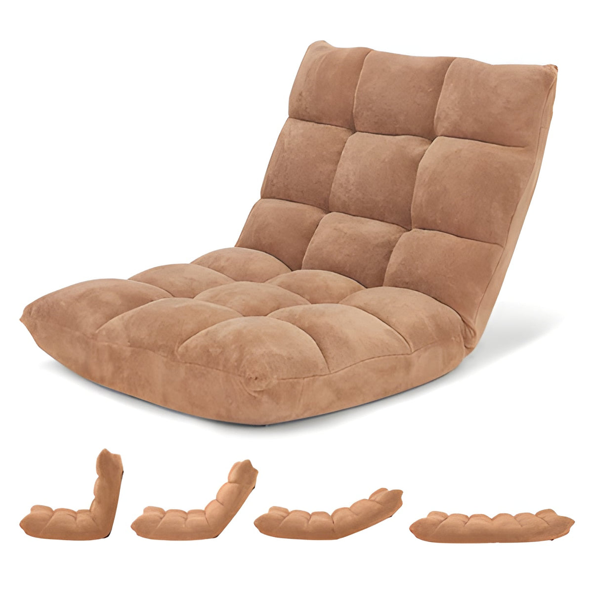 Folding Floor Chair with 14 Reclining Positions and Cushioned Padding in Eight Colors