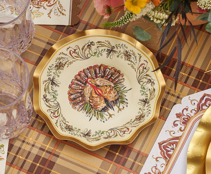 Disposable Paper Plates with Turkey and Pumpkin Design for Thanksgiving Dining