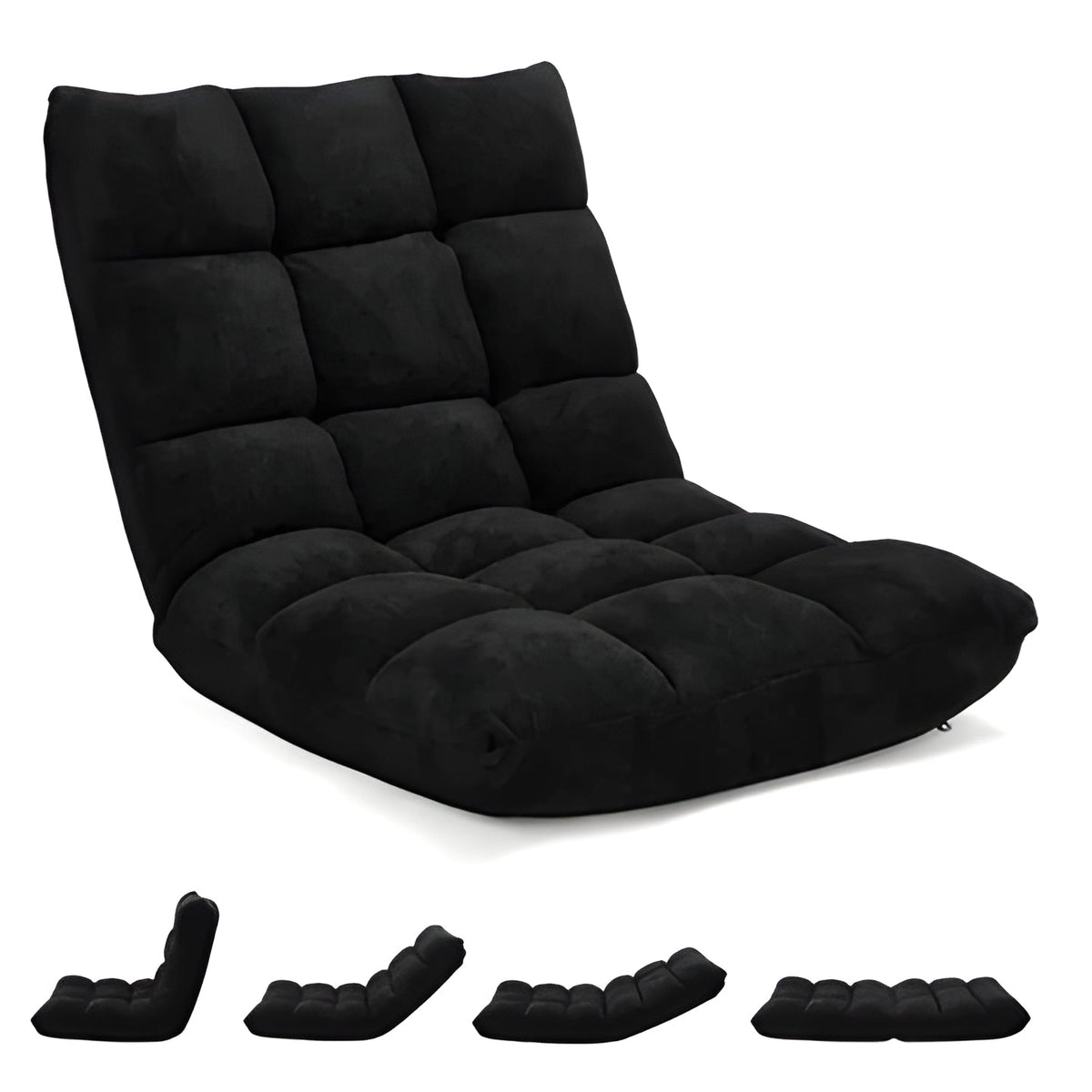 Folding Floor Chair with 14 Reclining Positions and Cushioned Padding in Eight Colors
