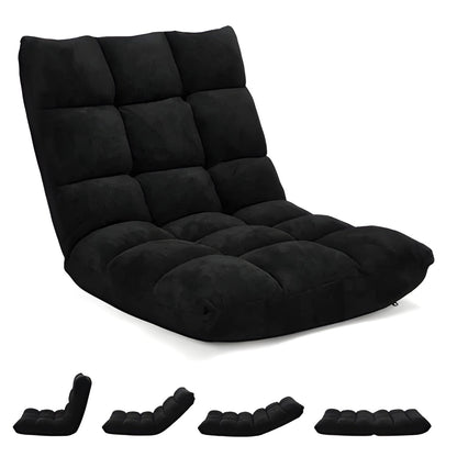 Folding Floor Chair with 14 Reclining Positions and Cushioned Padding in Eight Colors