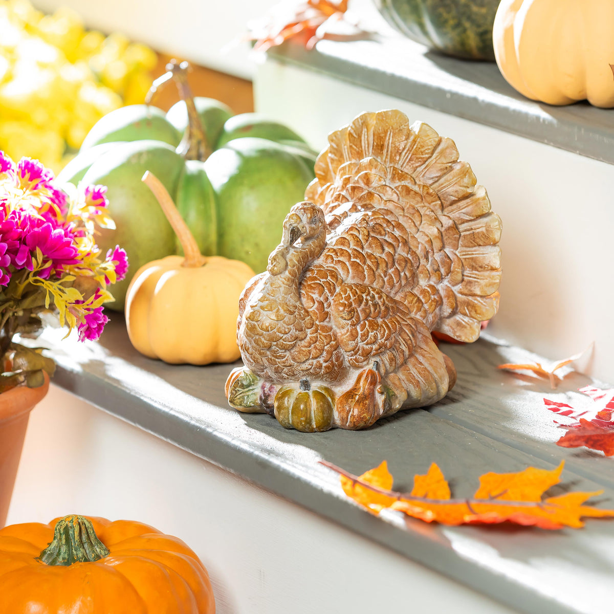 Autumn Turkey Statue with Carved Details, 7 Inches