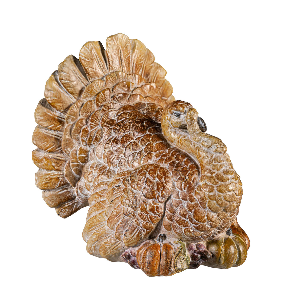 Autumn Turkey Statue with Carved Details, 7 Inches