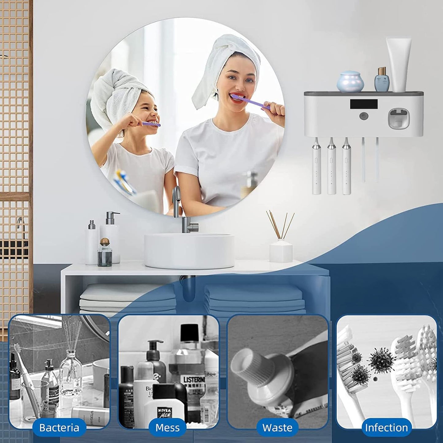 Smart Toothbrush Holder for Bathroom with UV Sterilizer