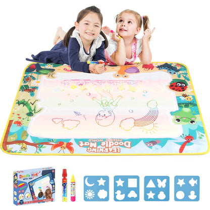 Reusable Water Drawing Mat with Dual Water Pens and Shape Templates for Kids