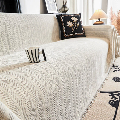 Microfiber Chenille Sofa Cover with Herringbone Weave and Tassel Trim